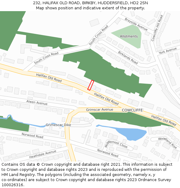 232, HALIFAX OLD ROAD, BIRKBY, HUDDERSFIELD, HD2 2SN: Location map and indicative extent of plot