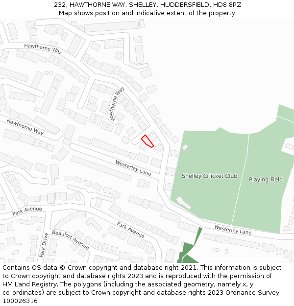 232, HAWTHORNE WAY, SHELLEY, HUDDERSFIELD, HD8 8PZ: Location map and indicative extent of plot
