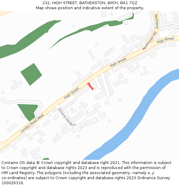 232, HIGH STREET, BATHEASTON, BATH, BA1 7QZ: Location map and indicative extent of plot