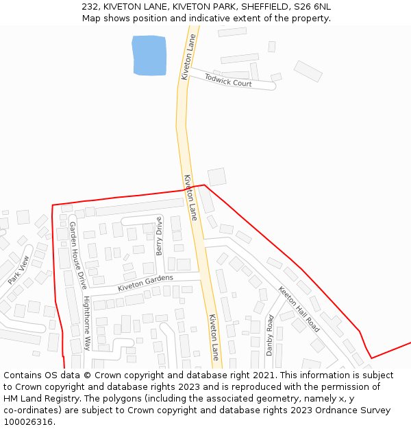 232, KIVETON LANE, KIVETON PARK, SHEFFIELD, S26 6NL: Location map and indicative extent of plot