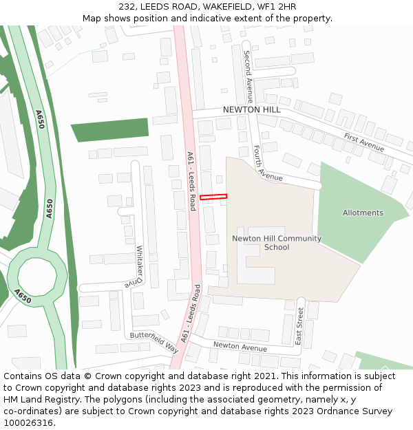 232, LEEDS ROAD, WAKEFIELD, WF1 2HR: Location map and indicative extent of plot