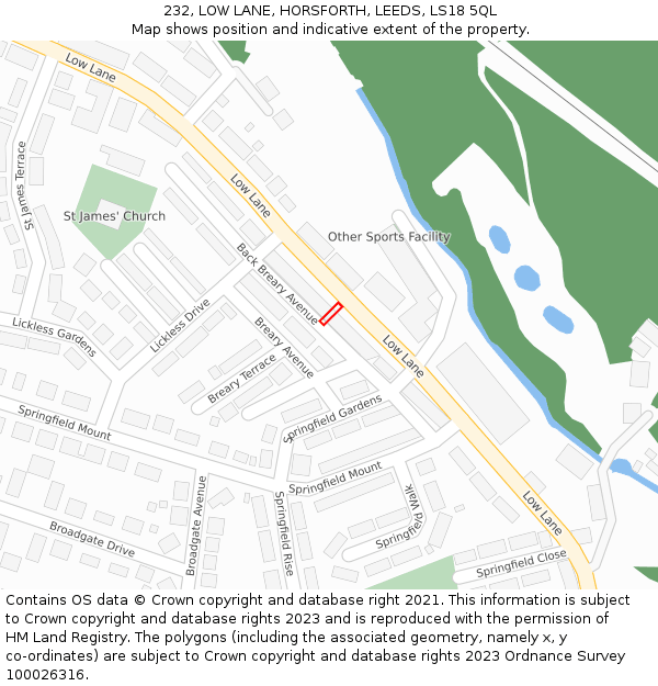 232, LOW LANE, HORSFORTH, LEEDS, LS18 5QL: Location map and indicative extent of plot