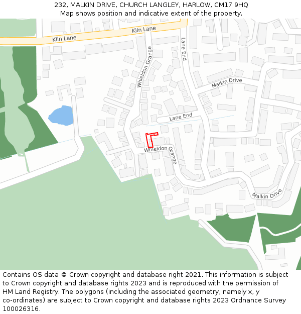 232, MALKIN DRIVE, CHURCH LANGLEY, HARLOW, CM17 9HQ: Location map and indicative extent of plot