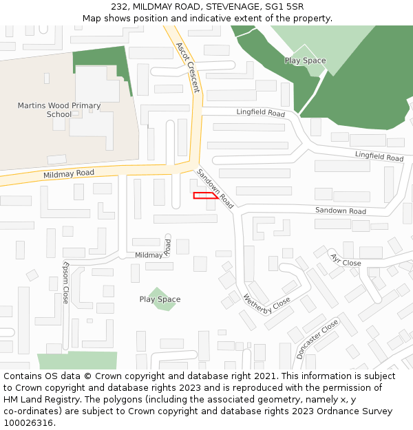 232, MILDMAY ROAD, STEVENAGE, SG1 5SR: Location map and indicative extent of plot