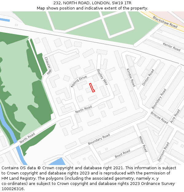 232, NORTH ROAD, LONDON, SW19 1TR: Location map and indicative extent of plot