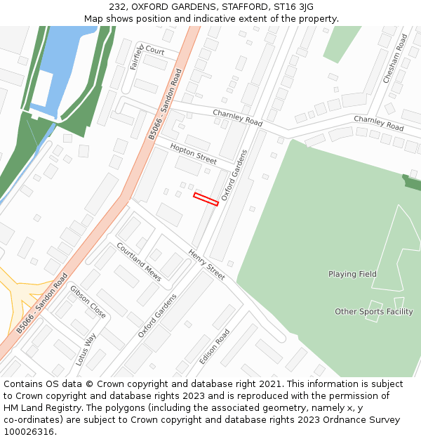 232, OXFORD GARDENS, STAFFORD, ST16 3JG: Location map and indicative extent of plot