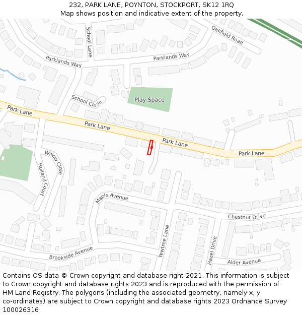 232, PARK LANE, POYNTON, STOCKPORT, SK12 1RQ: Location map and indicative extent of plot