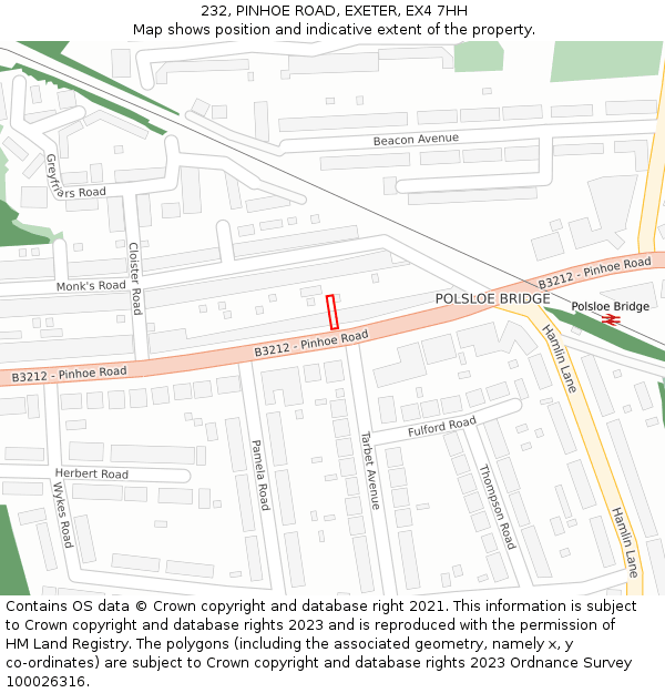 232, PINHOE ROAD, EXETER, EX4 7HH: Location map and indicative extent of plot