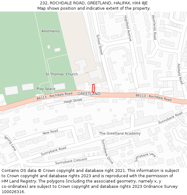 232, ROCHDALE ROAD, GREETLAND, HALIFAX, HX4 8JE: Location map and indicative extent of plot