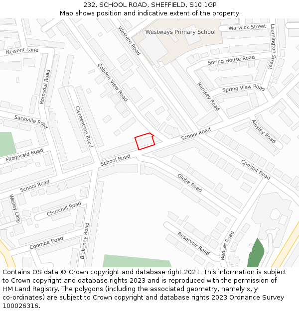 232, SCHOOL ROAD, SHEFFIELD, S10 1GP: Location map and indicative extent of plot