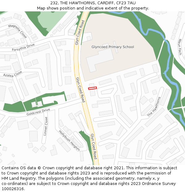 232, THE HAWTHORNS, CARDIFF, CF23 7AU: Location map and indicative extent of plot