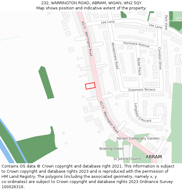 232, WARRINGTON ROAD, ABRAM, WIGAN, WN2 5QY: Location map and indicative extent of plot