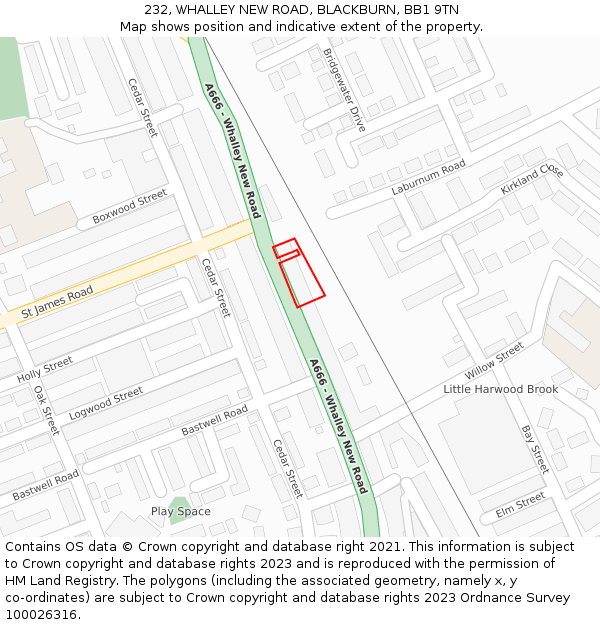 232, WHALLEY NEW ROAD, BLACKBURN, BB1 9TN: Location map and indicative extent of plot