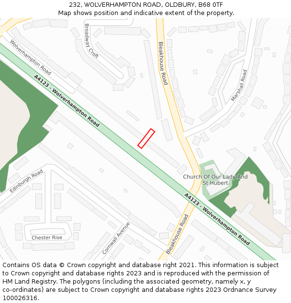 232, WOLVERHAMPTON ROAD, OLDBURY, B68 0TF: Location map and indicative extent of plot
