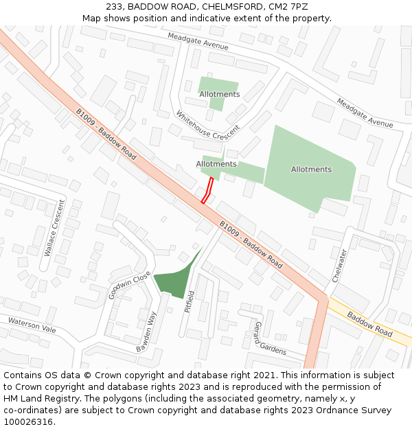 233, BADDOW ROAD, CHELMSFORD, CM2 7PZ: Location map and indicative extent of plot