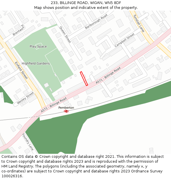 233, BILLINGE ROAD, WIGAN, WN5 8DF: Location map and indicative extent of plot