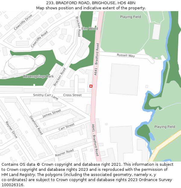 233, BRADFORD ROAD, BRIGHOUSE, HD6 4BN: Location map and indicative extent of plot