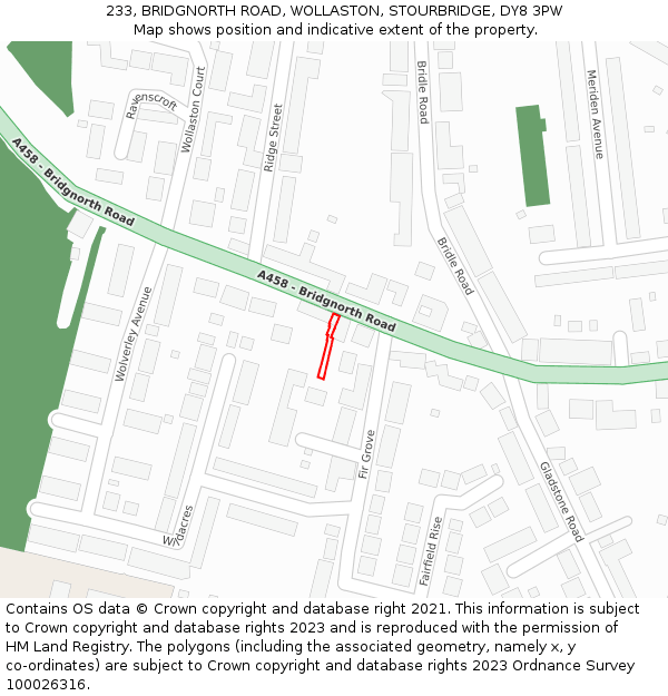 233, BRIDGNORTH ROAD, WOLLASTON, STOURBRIDGE, DY8 3PW: Location map and indicative extent of plot