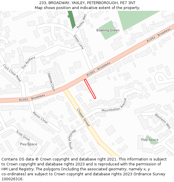 233, BROADWAY, YAXLEY, PETERBOROUGH, PE7 3NT: Location map and indicative extent of plot