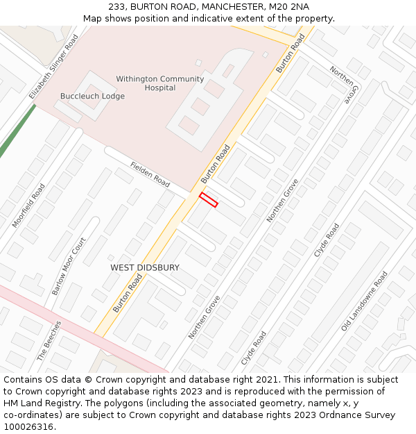 233, BURTON ROAD, MANCHESTER, M20 2NA: Location map and indicative extent of plot