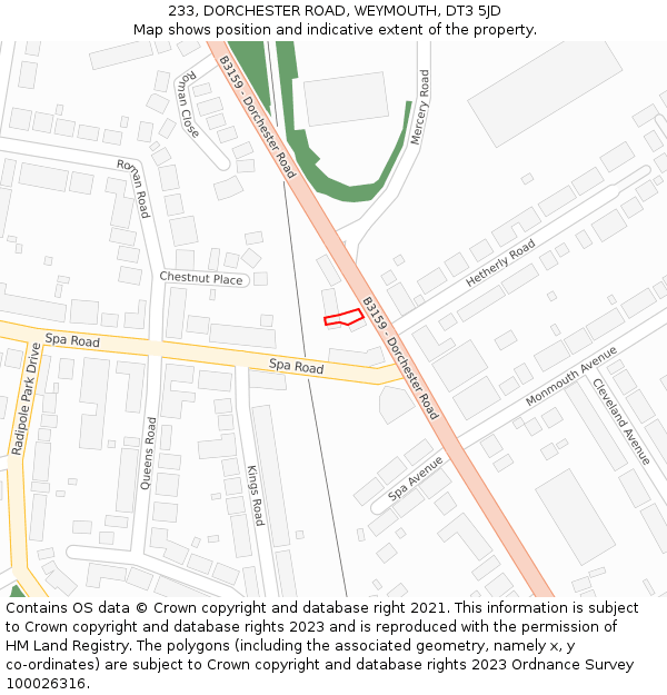 233, DORCHESTER ROAD, WEYMOUTH, DT3 5JD: Location map and indicative extent of plot