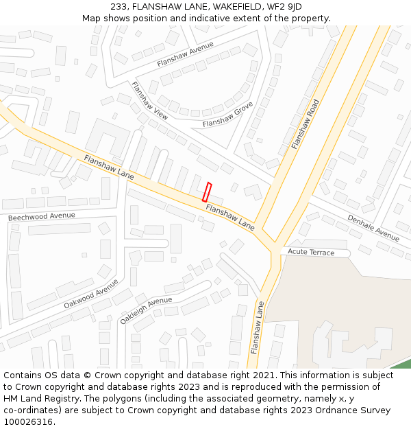 233, FLANSHAW LANE, WAKEFIELD, WF2 9JD: Location map and indicative extent of plot
