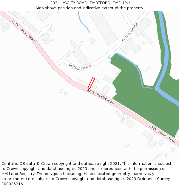 233, HAWLEY ROAD, DARTFORD, DA1 1PU: Location map and indicative extent of plot