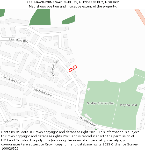 233, HAWTHORNE WAY, SHELLEY, HUDDERSFIELD, HD8 8PZ: Location map and indicative extent of plot