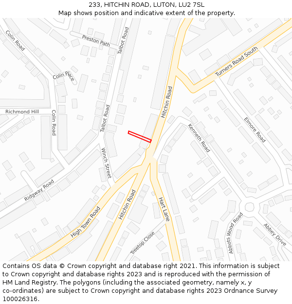 233, HITCHIN ROAD, LUTON, LU2 7SL: Location map and indicative extent of plot