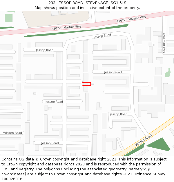 233, JESSOP ROAD, STEVENAGE, SG1 5LS: Location map and indicative extent of plot