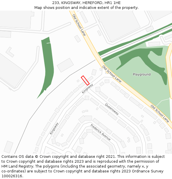 233, KINGSWAY, HEREFORD, HR1 1HE: Location map and indicative extent of plot