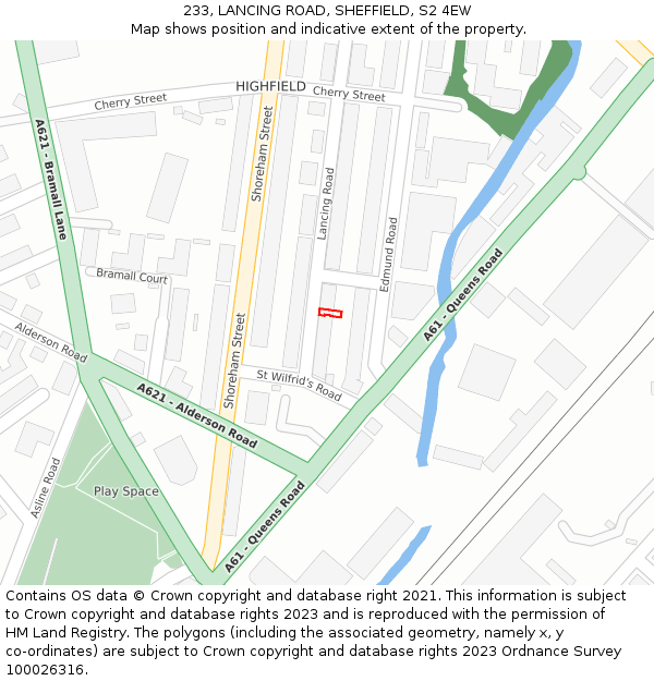 233, LANCING ROAD, SHEFFIELD, S2 4EW: Location map and indicative extent of plot