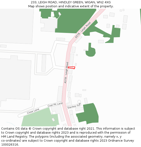 233, LEIGH ROAD, HINDLEY GREEN, WIGAN, WN2 4XG: Location map and indicative extent of plot
