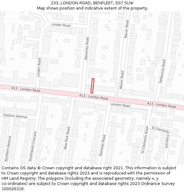 233, LONDON ROAD, BENFLEET, SS7 5UW: Location map and indicative extent of plot