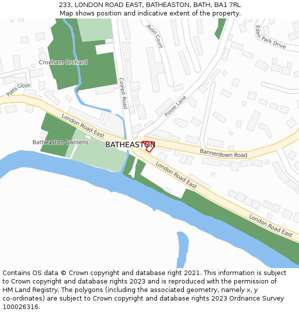 233, LONDON ROAD EAST, BATHEASTON, BATH, BA1 7RL: Location map and indicative extent of plot