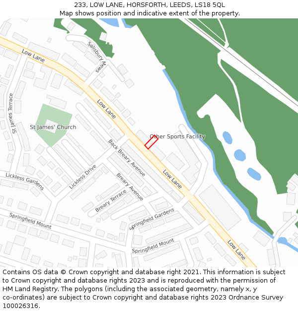233, LOW LANE, HORSFORTH, LEEDS, LS18 5QL: Location map and indicative extent of plot