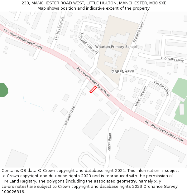 233, MANCHESTER ROAD WEST, LITTLE HULTON, MANCHESTER, M38 9XE: Location map and indicative extent of plot