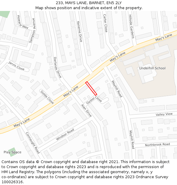 233, MAYS LANE, BARNET, EN5 2LY: Location map and indicative extent of plot