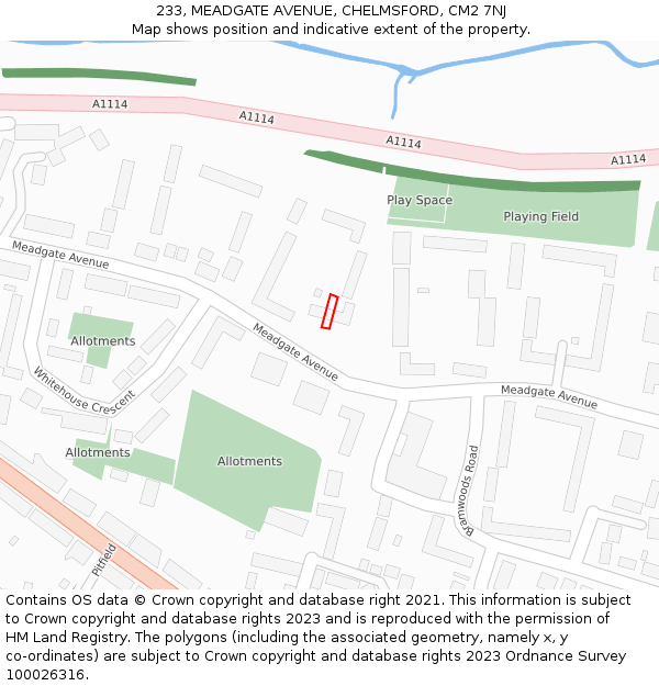 233, MEADGATE AVENUE, CHELMSFORD, CM2 7NJ: Location map and indicative extent of plot