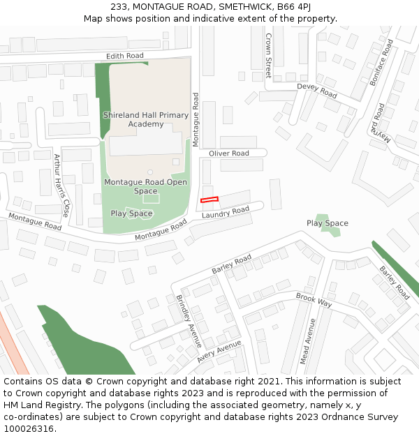 233, MONTAGUE ROAD, SMETHWICK, B66 4PJ: Location map and indicative extent of plot