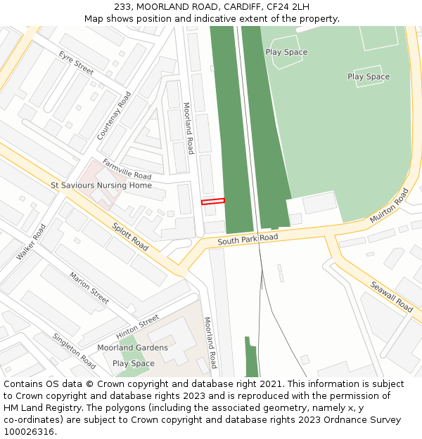 233, MOORLAND ROAD, CARDIFF, CF24 2LH: Location map and indicative extent of plot