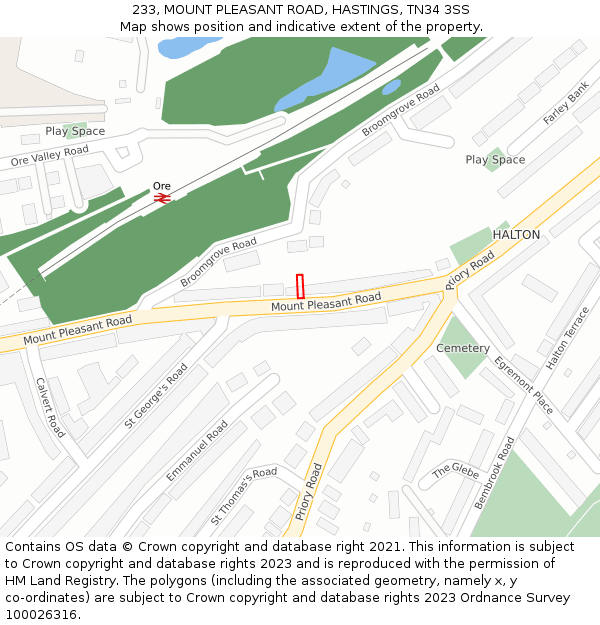 233, MOUNT PLEASANT ROAD, HASTINGS, TN34 3SS: Location map and indicative extent of plot