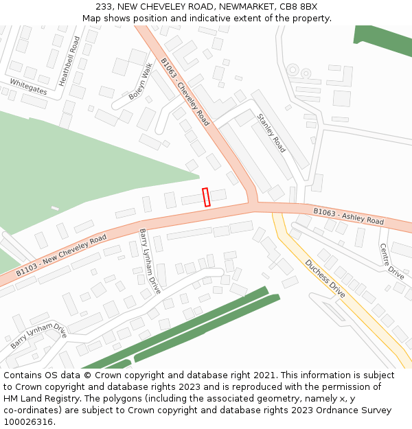 233, NEW CHEVELEY ROAD, NEWMARKET, CB8 8BX: Location map and indicative extent of plot