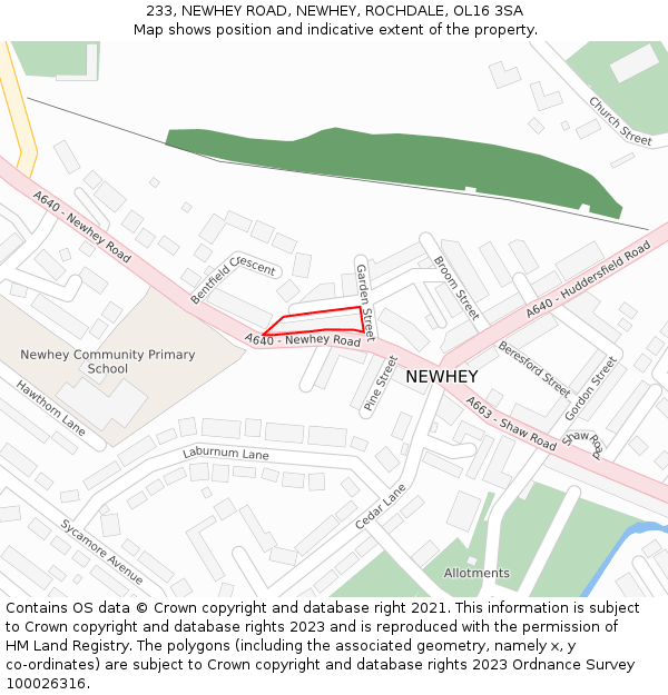 233, NEWHEY ROAD, NEWHEY, ROCHDALE, OL16 3SA: Location map and indicative extent of plot