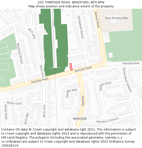 233, PARKSIDE ROAD, BRADFORD, BD5 8PW: Location map and indicative extent of plot