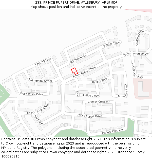 233, PRINCE RUPERT DRIVE, AYLESBURY, HP19 9DF: Location map and indicative extent of plot