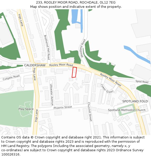 233, ROOLEY MOOR ROAD, ROCHDALE, OL12 7EG: Location map and indicative extent of plot