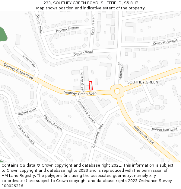 233, SOUTHEY GREEN ROAD, SHEFFIELD, S5 8HB: Location map and indicative extent of plot