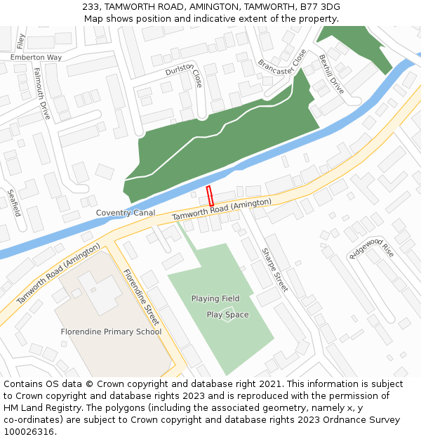 233, TAMWORTH ROAD, AMINGTON, TAMWORTH, B77 3DG: Location map and indicative extent of plot