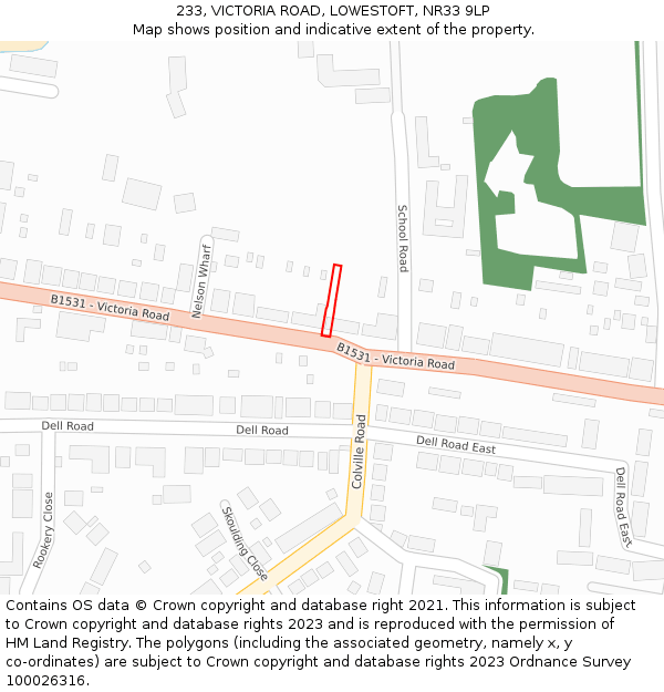 233, VICTORIA ROAD, LOWESTOFT, NR33 9LP: Location map and indicative extent of plot
